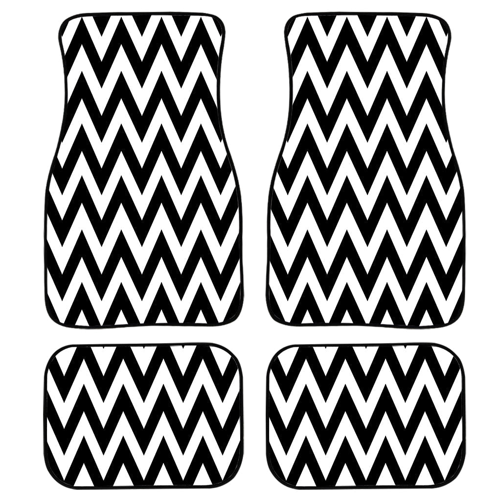 Black And White Zigzag Pattern Print Front And Back Car Floor Mats, Front Car Mat