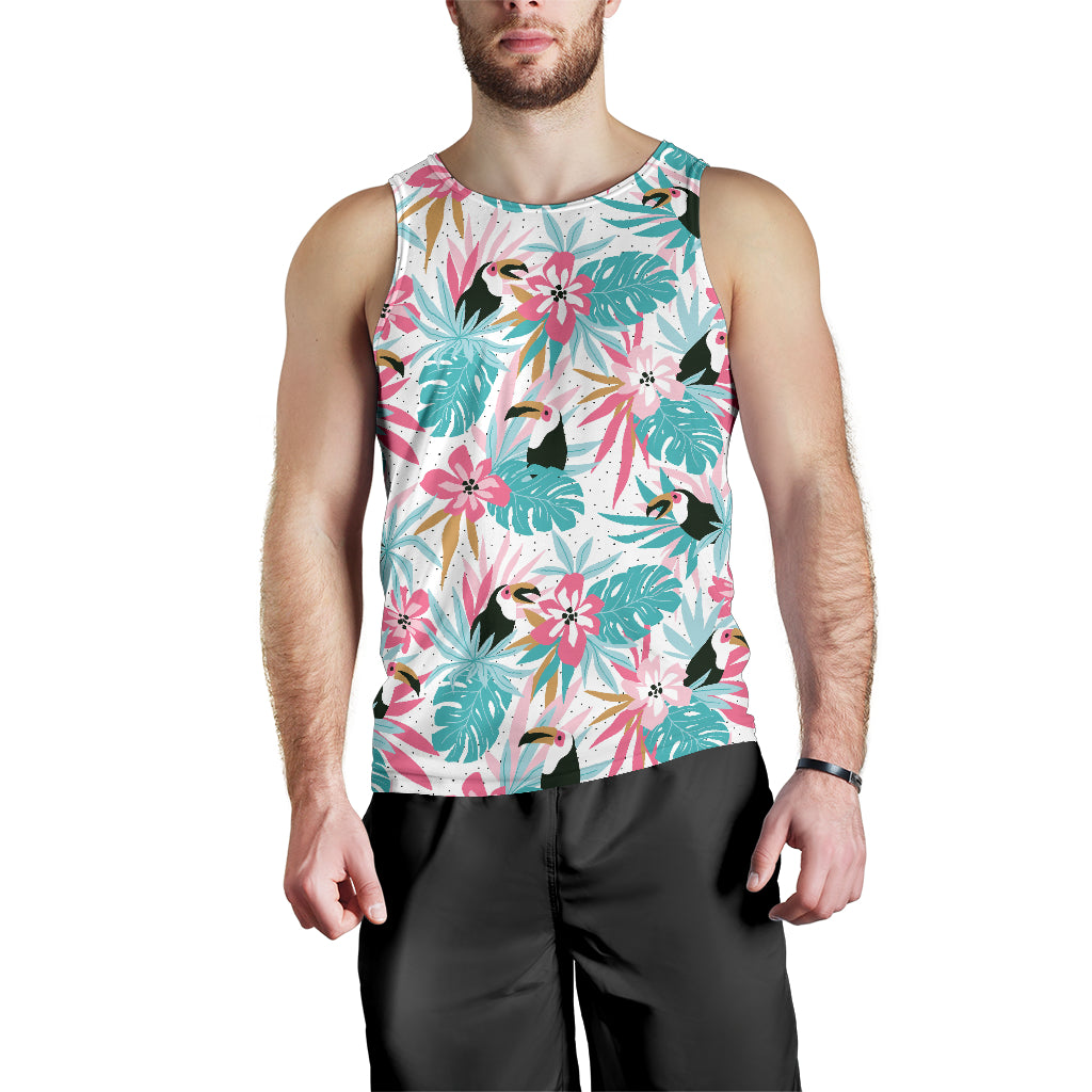 Toucan Tropical Flower Leave Pattern Men Tank Top