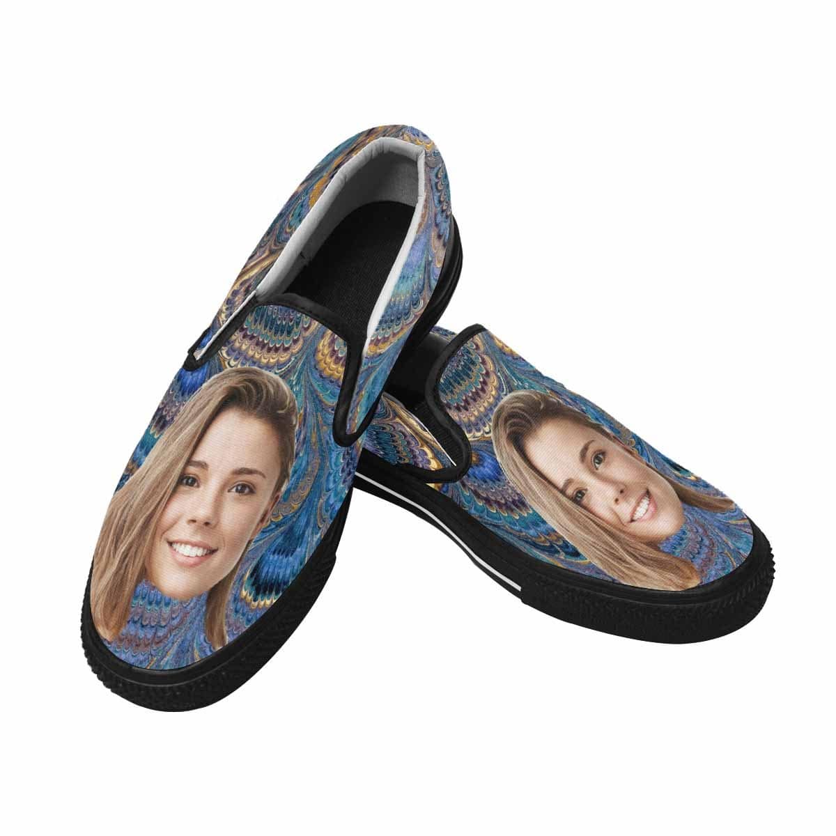 Custom Face Peacock Feather Slip-On Canvas Shoes
