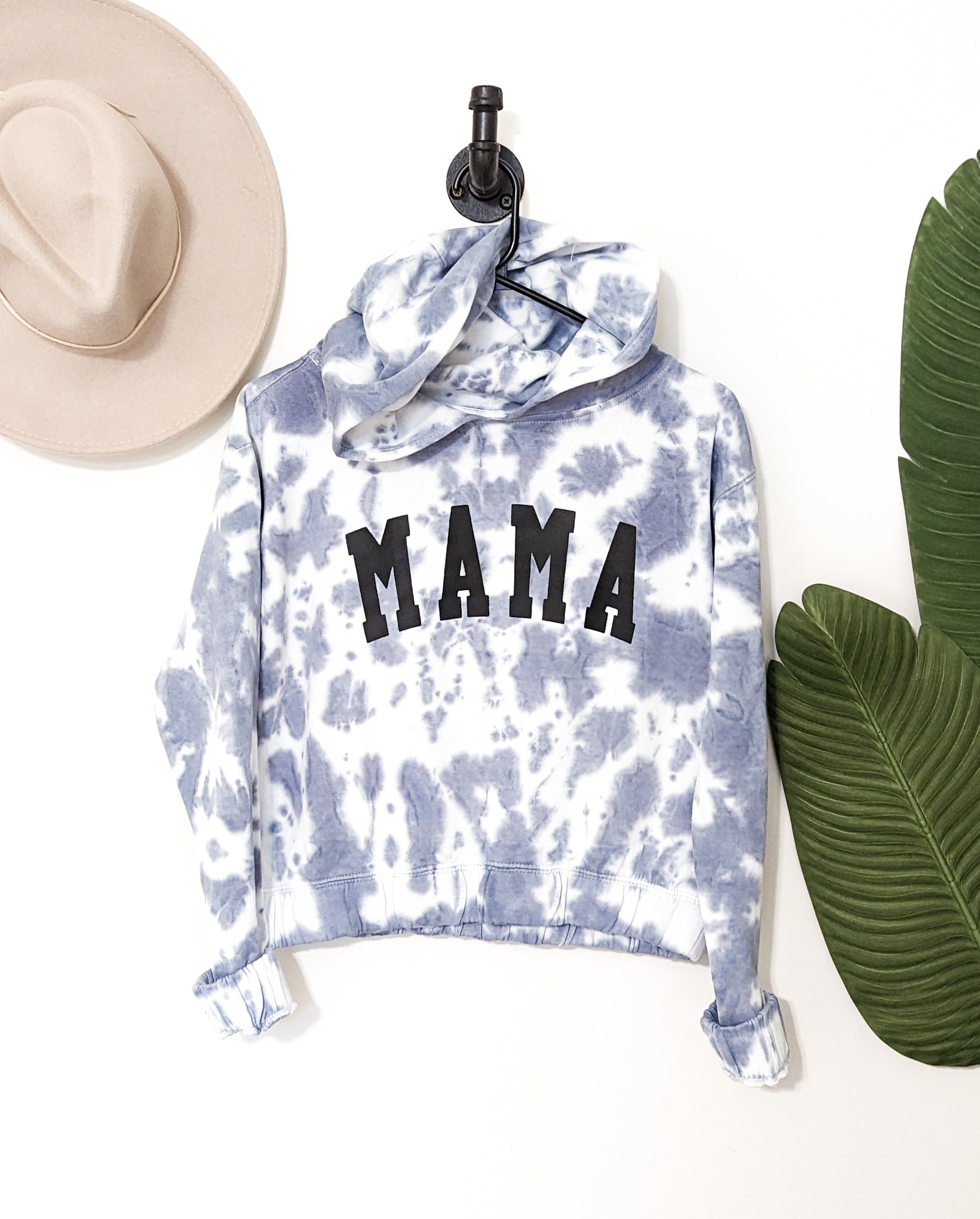 Blue Tie Dye Mama Slight Crop Hoodie