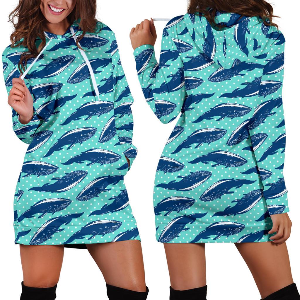 Whale Polka Dot Design Themed Print Women Hoodie Dress