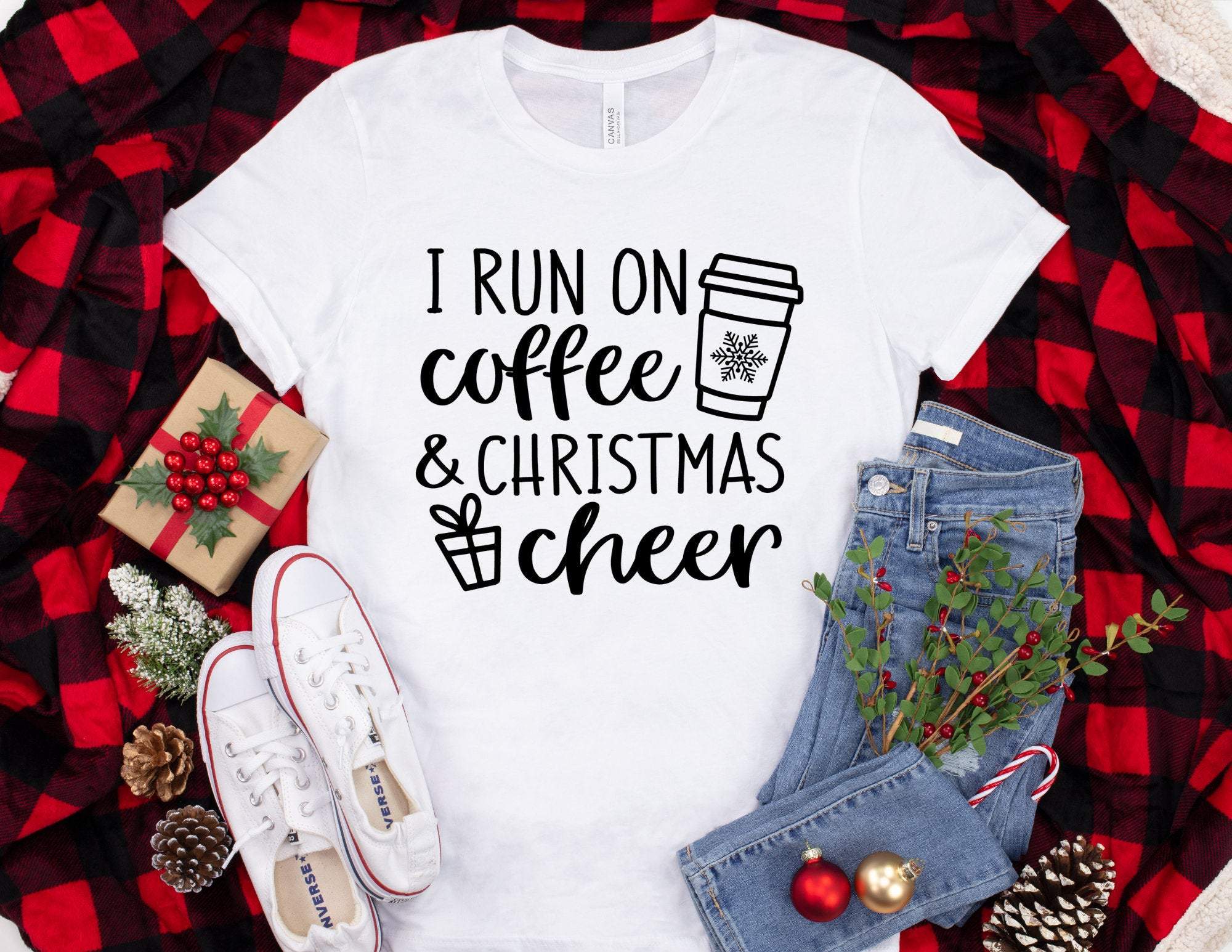 I Run On Coffee And Christmas Cheer Shirt, Funny Christmas Shirt, Christmas Tshirt, Holiday Shirt, Christmas Gift, Christmas Shirts T-Shirt Hoodie All Color Size S-5Xl Hoodie Fashion