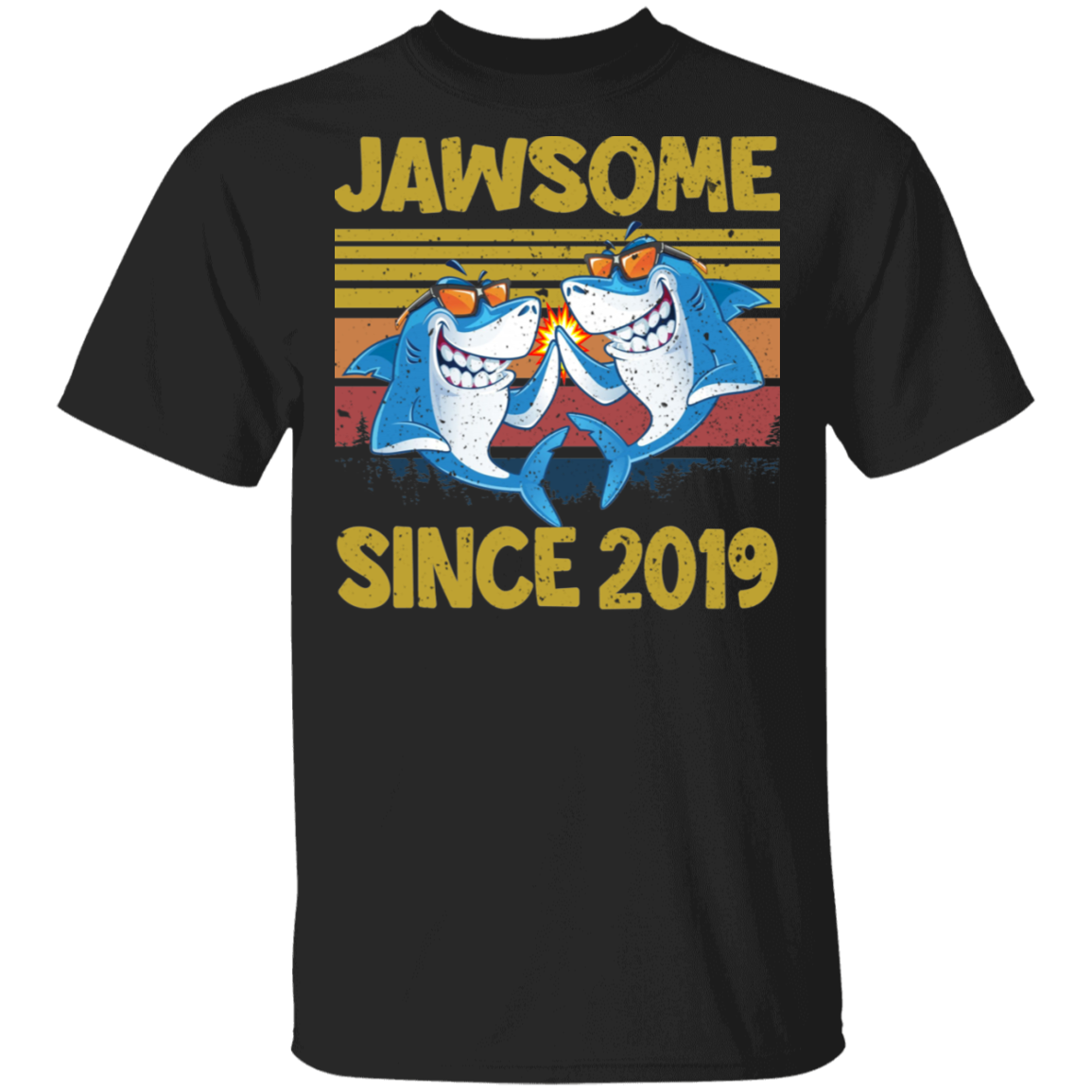 Birthday Shark Shirt Vintage Retro Jawsome Since 2019 Funny 2Nd Birthday Shark Lover Gifts T-Shirt