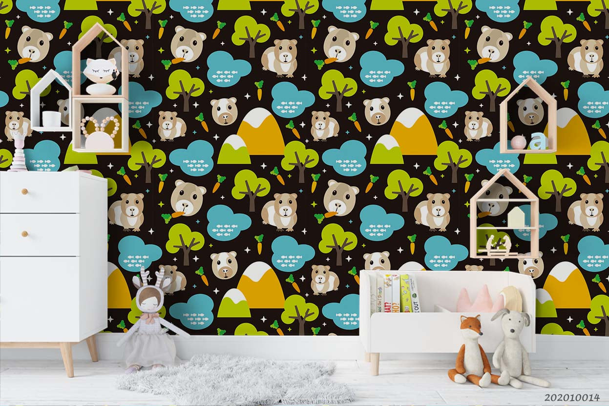 3D Cartoon Cute Animal Bear Tree Pattern Wall Mural Wallpaper Wj 5021