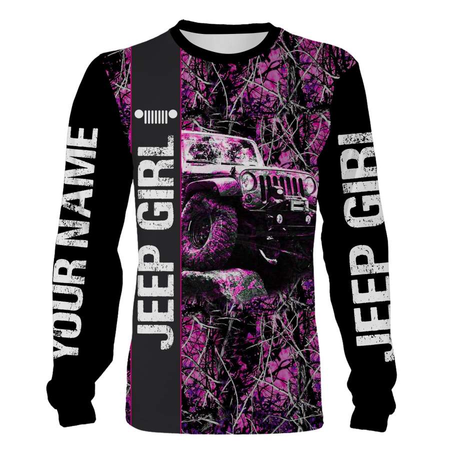 Jeep Pink muddy camo Jeep girl Custom Name 3D All over print Shirt, hoodie, long sleeves, sweatshirt – FSD748