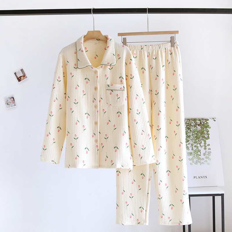 Autumn Winter Long Sleeve Trousers Pijama Suit Cute Pajamas Set Sleepwear Thicken Warm Female Loungewear Cotton Female Pyjama alx