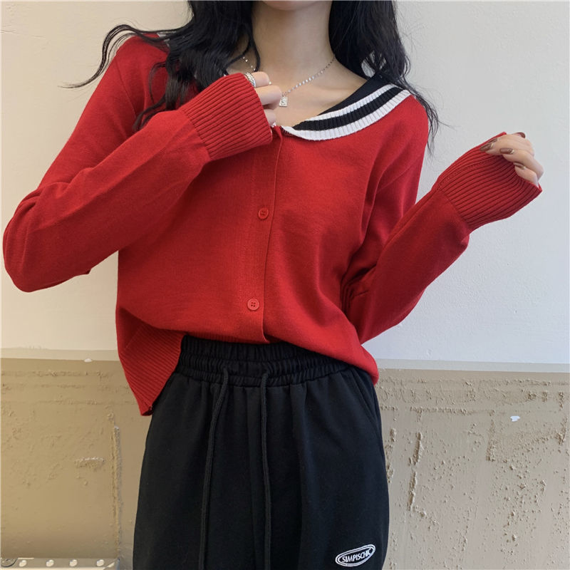 Woman Sweaters Femme Chandails Sailor Collar Sweater Women’s Autumn and Winter 2020 Loose Cardigan Pull Hiver alx