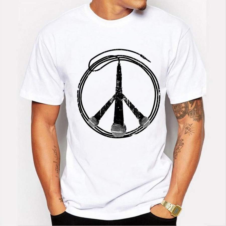 New Stylish High-Quality Personalized Microphone Pattern Printed Casual Short-Sleeved Round Neck Men’S T-Shirt