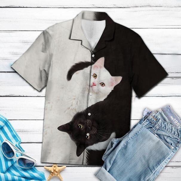 Amazing Black And White Cat Tropical Hawaiian Shirt 131