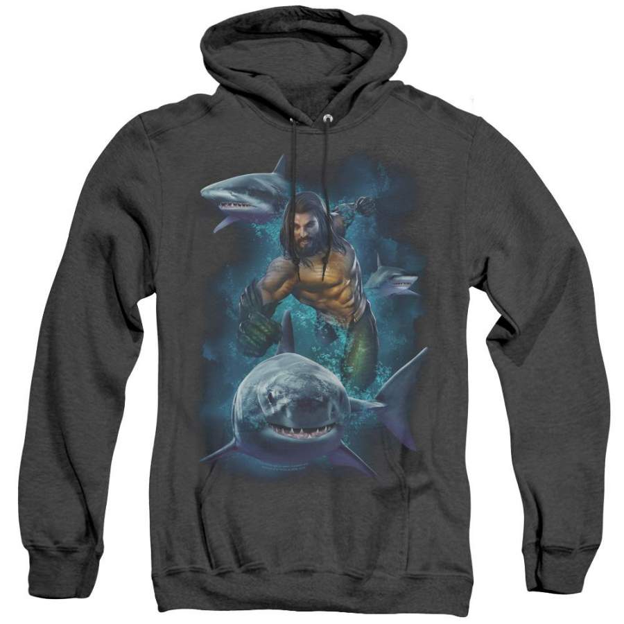 Aquaman Movie Swimming With Sharks Heather Mens Hoodie Black