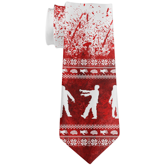 Ugly Christmas Sweater Bloody Zombie Attack Survivor All Over Neck Tie