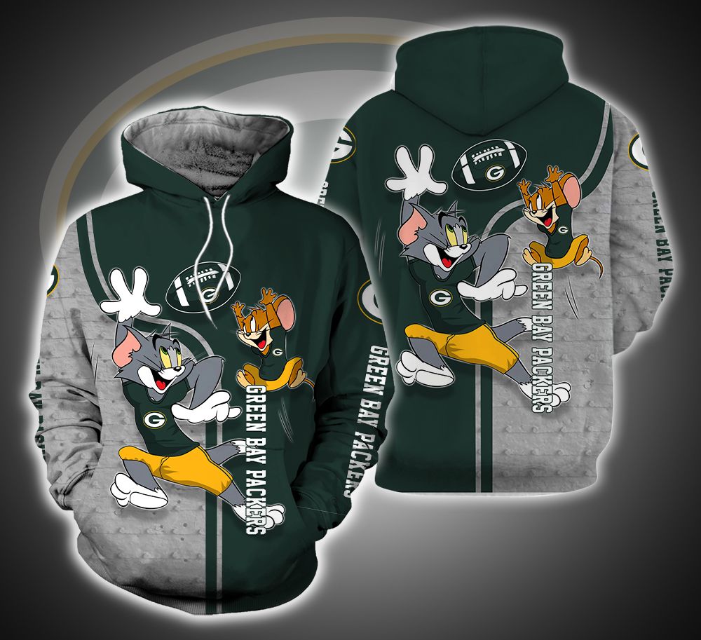 Green Bay Packers Ft. Tom and Jerry 3D Printed Hoodie