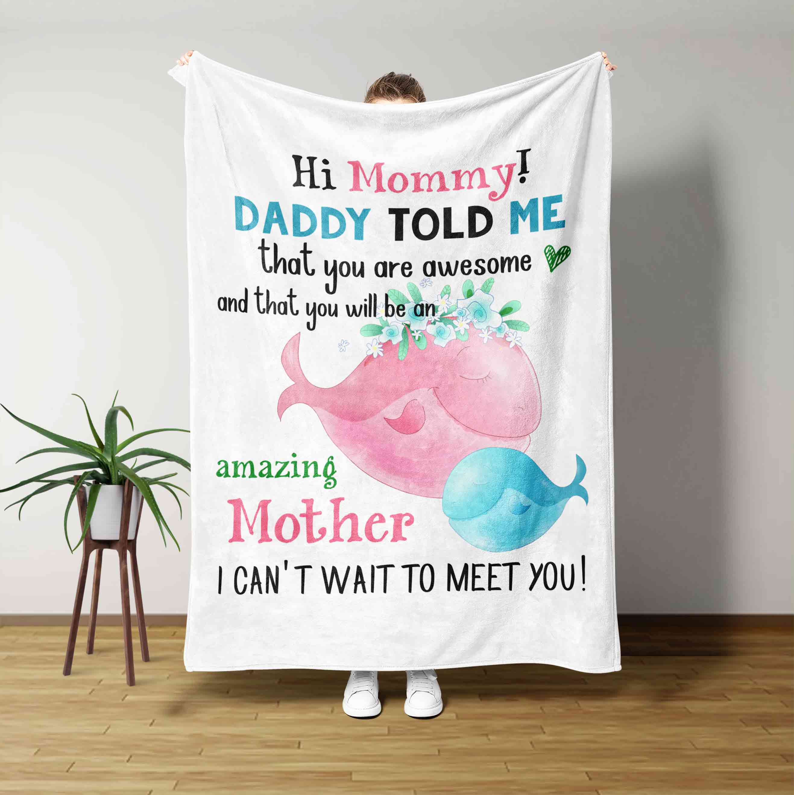 Hi Mommy Blanket, Dolphin Blanket, Mom Blanket, Heart Blanket, Family Blanket, Custom Name Blanket