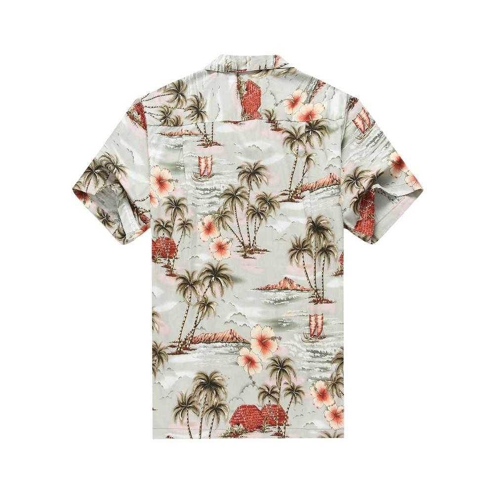 Men's Aloha Shirt Palms Flowers Houses in Grey - Pinotee Store