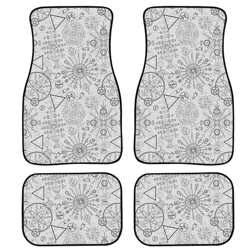 Grey And Black Mystical Wiccan Print Front And Back Car Floor Mats, Front Car Mat