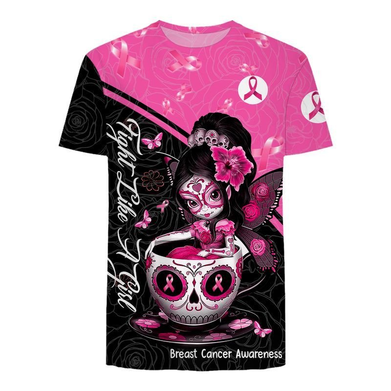 Skull Girl Breast Cancer Awareness – Fight Like A Girl T-Shirt Hoodie Zip Up Legging Cap