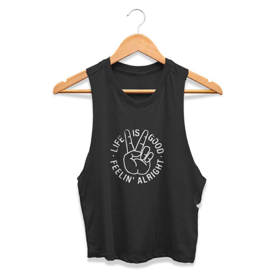 Feelin Alright Vintage Sixties Seventies Lettering Design Graphic CPY Womans Crop Tanktop Tee