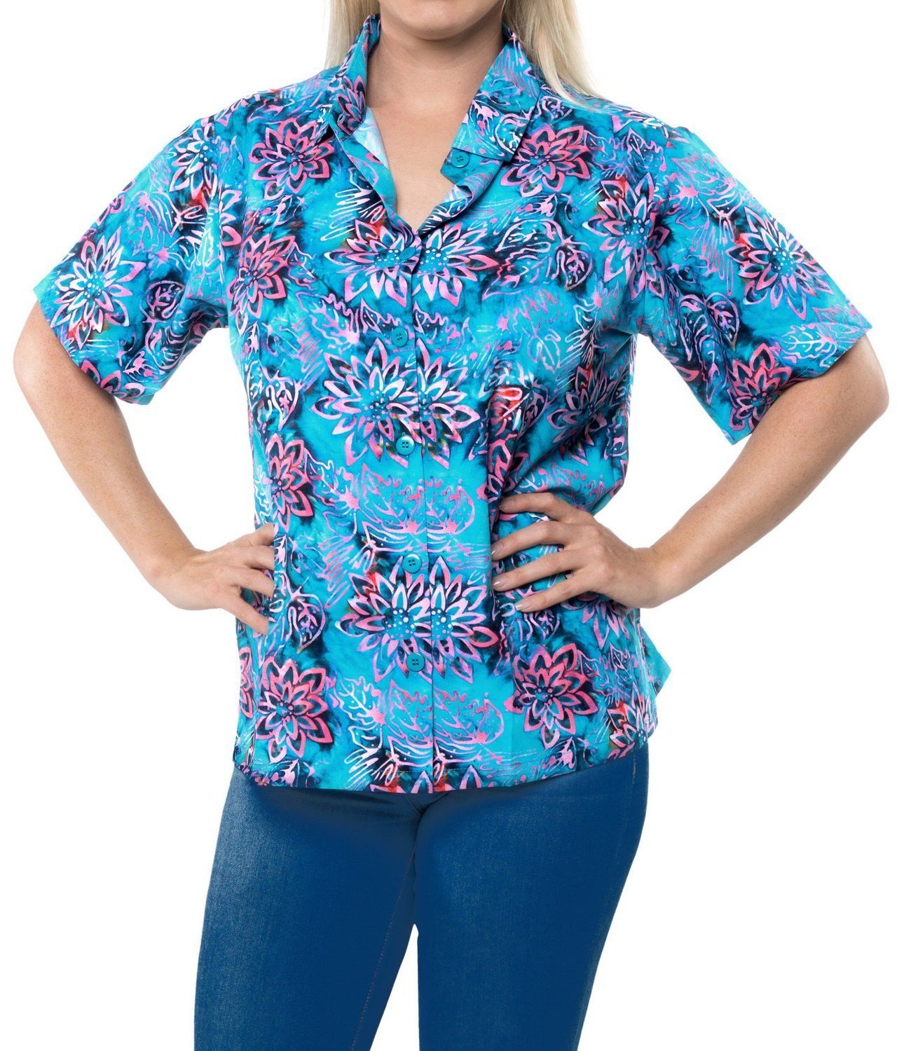 La Leela Beach Casual Hawaii Blouse Short Sleeve Button Down Shirt Multicolor Drt Ha61805