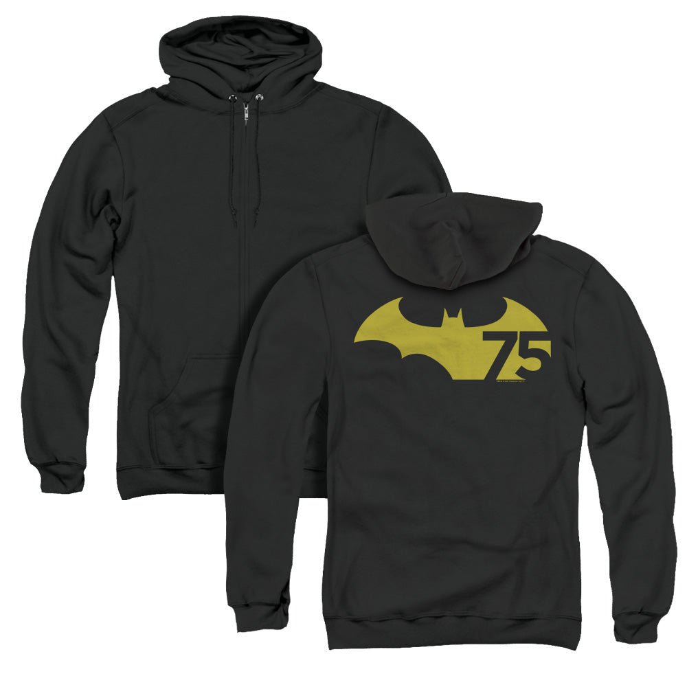 Batman 75 Logo 2 Back Print Zipper Mens Hoodie Black