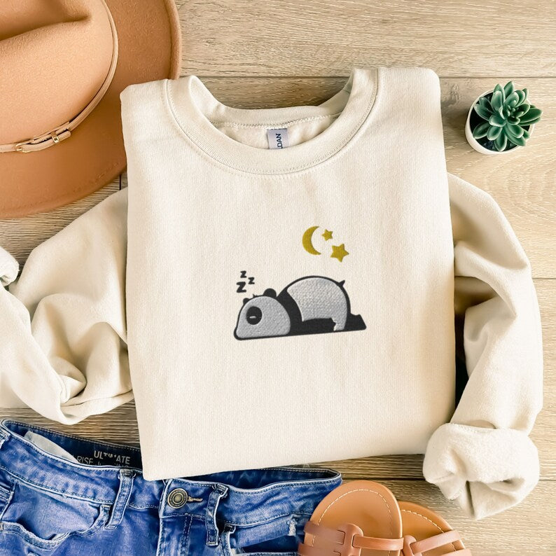 Cute Panda Embroidered Sweatshirt 2D Crewneck Sweatshirt All Over Print Sweatshirt For Women Sweatshirt For Men Sws3984