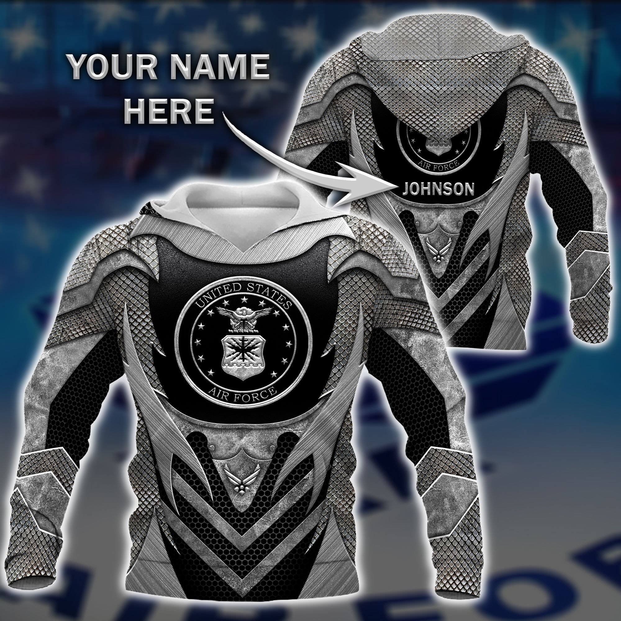 U.S AIRFORCE 3D HOODIE CUSTOMIZED NAME PA