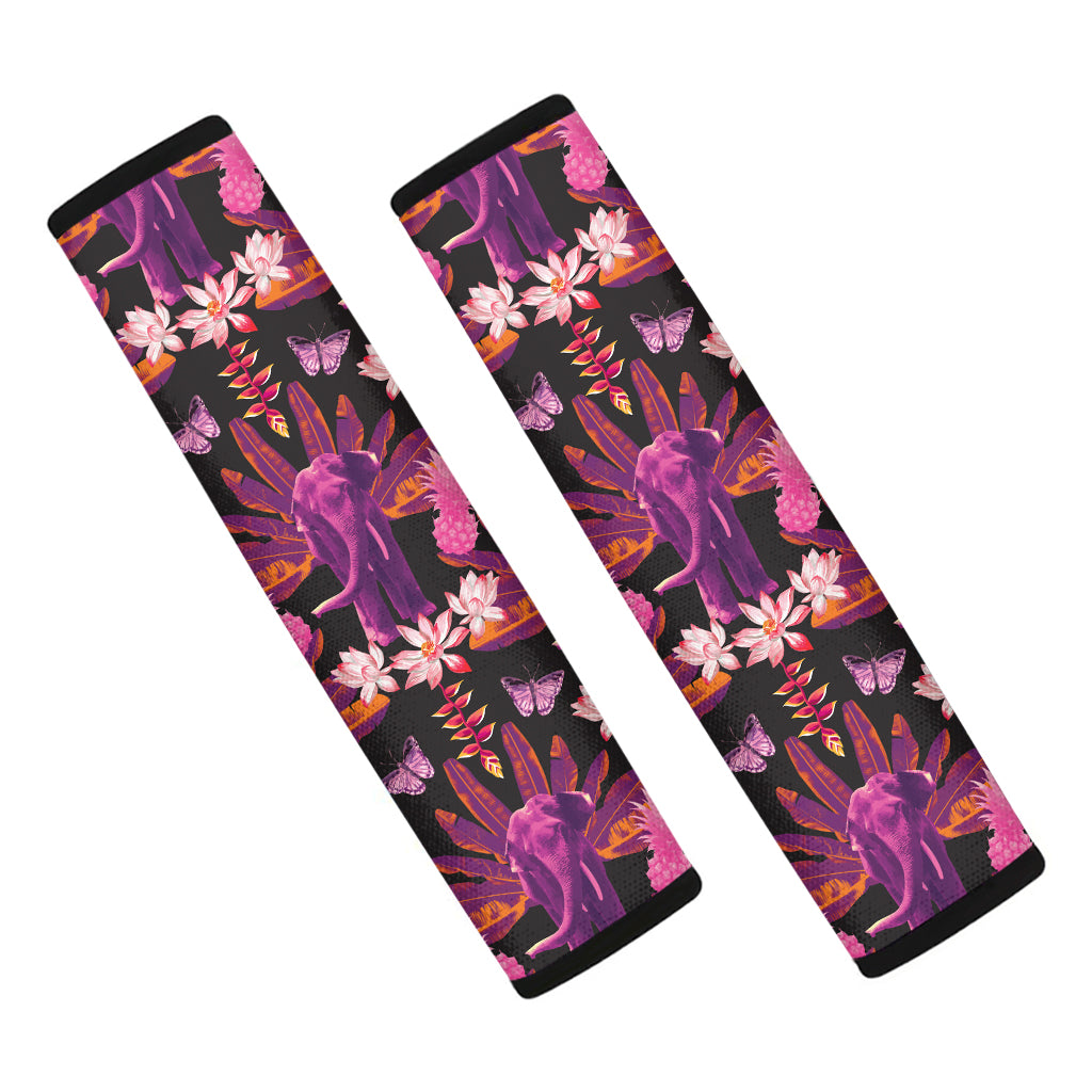 Purple Tropical Elephant Pattern Print Car Seat Belt Covers