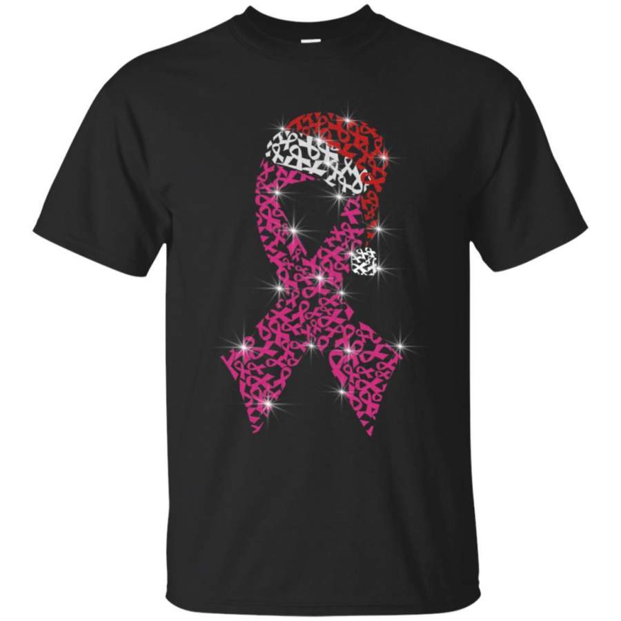 Pink Ribbon With Santa Hat Breast Cancer Awareness X-mas Gift T-Shirt