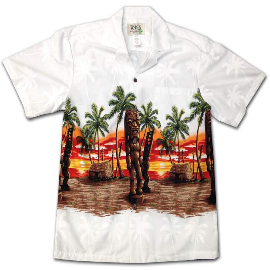 Tall Tikis White Hawaiian Shirt