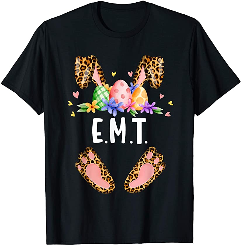 Leopard EMT Nurse Bunny Easter Day Eggs Huting Matching T-Shirt