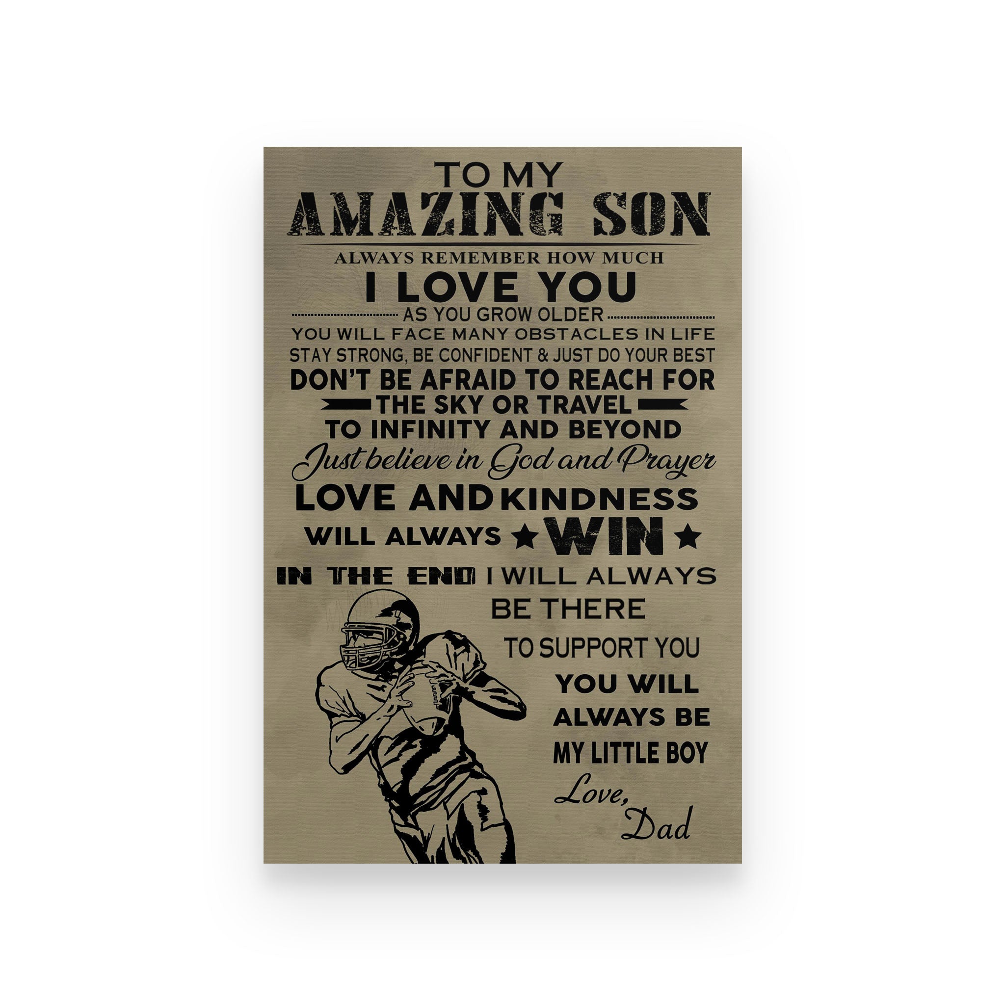 American footbal poster dad to son you will always be my little boy