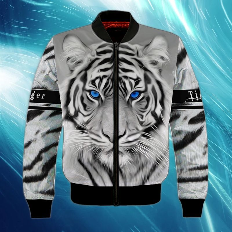 White Tiger Blue Eyes Cool 3D Full Print Bomber