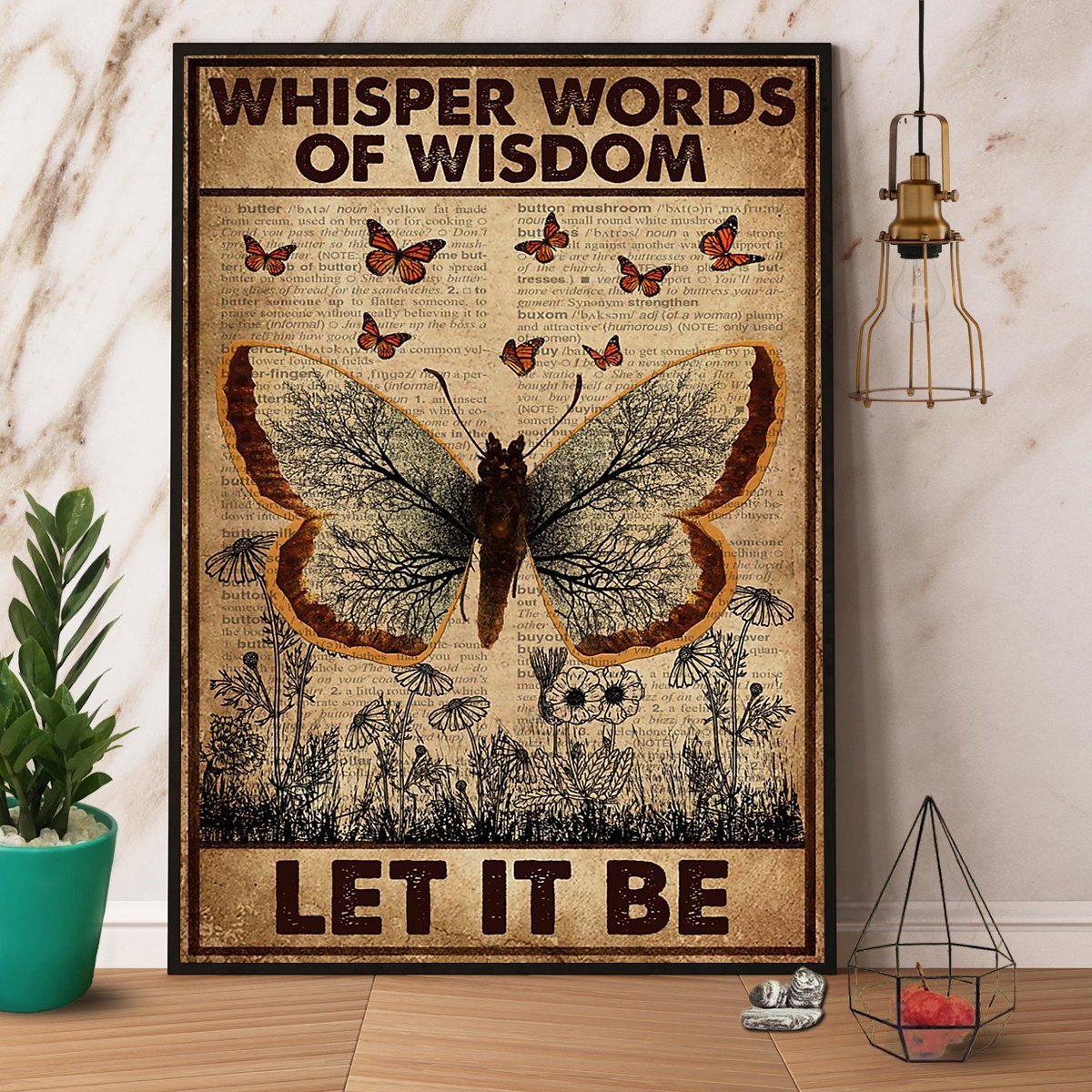 Butterfly Whisper Words Of Wisdom Let It Be Butterflies Vintage  Poster No Frame Matte Canvas