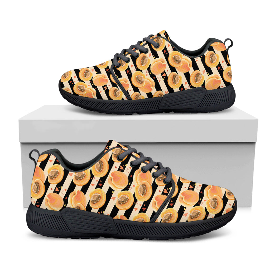 Apricot Fruit Striped Pattern Print Black Athletic Shoes