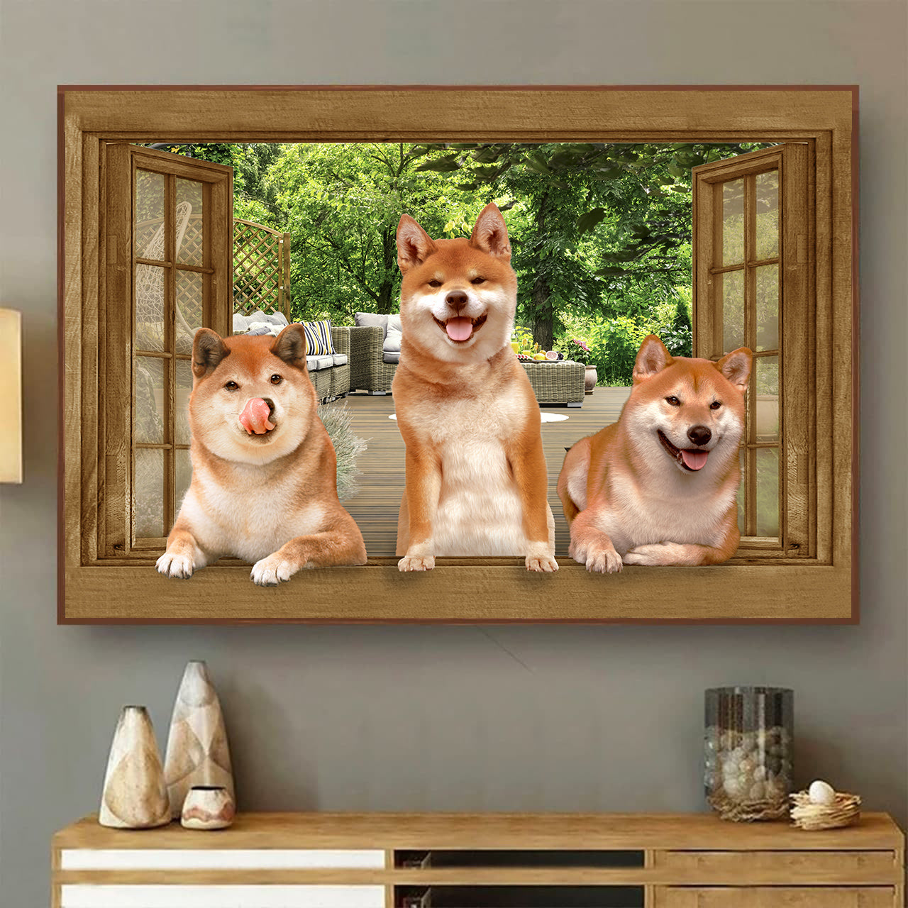 Shiba Inu 3D Wall Art Opend Window Home Decor Gift Animal Dogs Lover