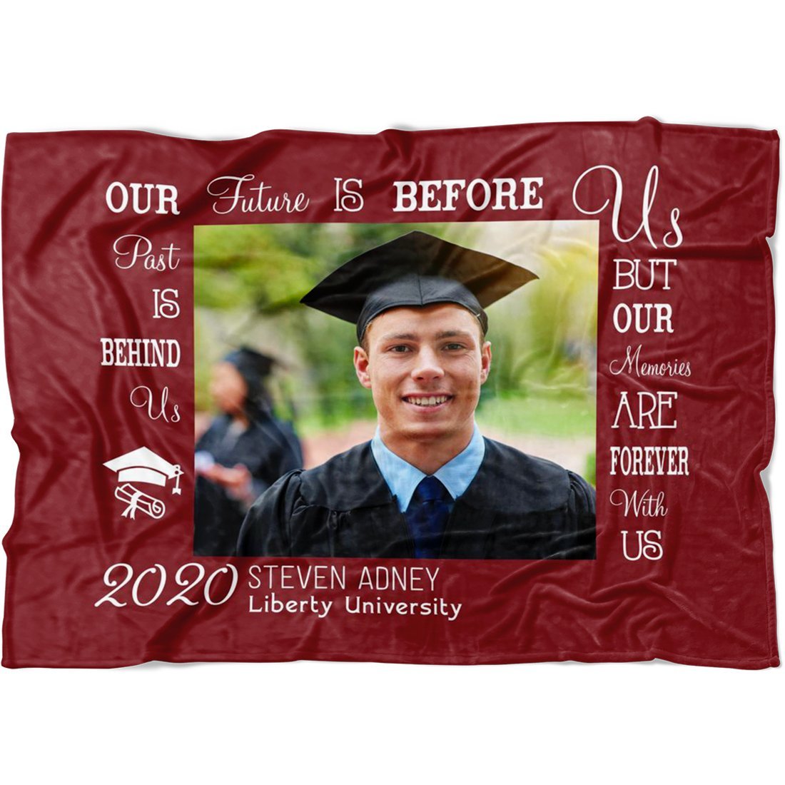 Personalized Graduation Blanket Future Is Before Custom Blanket with Your Photo, School Name and Your Name