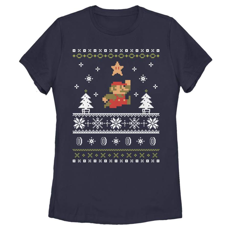 Nintendo Women’s Ugly Christmas Mario  T Shirt