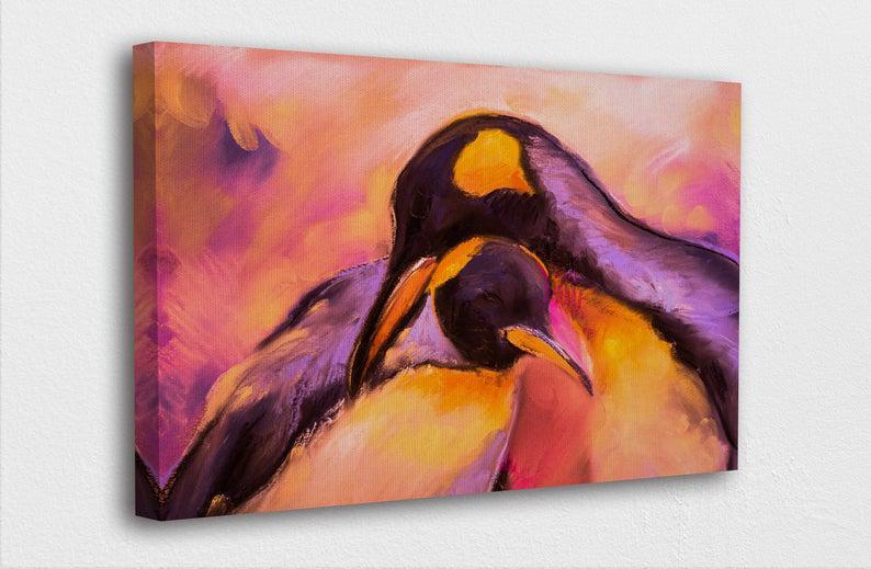 Painting Style Art Canvas-Penguin Lovers Painting Style Art Canvas Poster