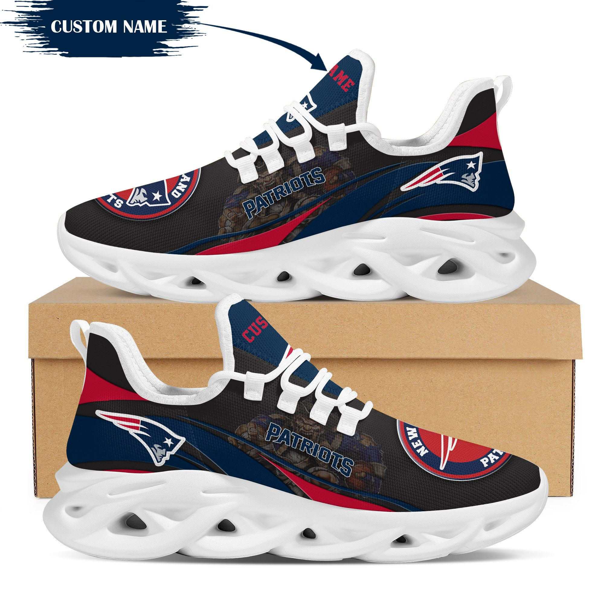 New England Patriots Mascot Custom Name Personalized Max Soul Sneakers Running Sports Shoes For Men