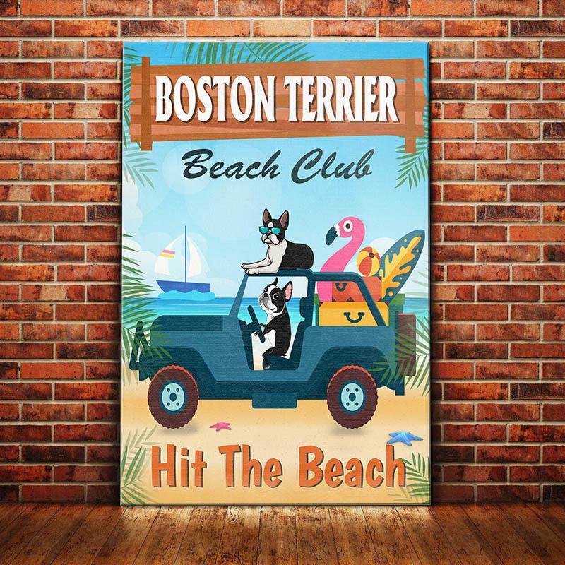 Boston Terrier Dog Beach Club Canvas And Poster Hit The Beach | Art Print | Home Decor | Room Decor | Wall Art