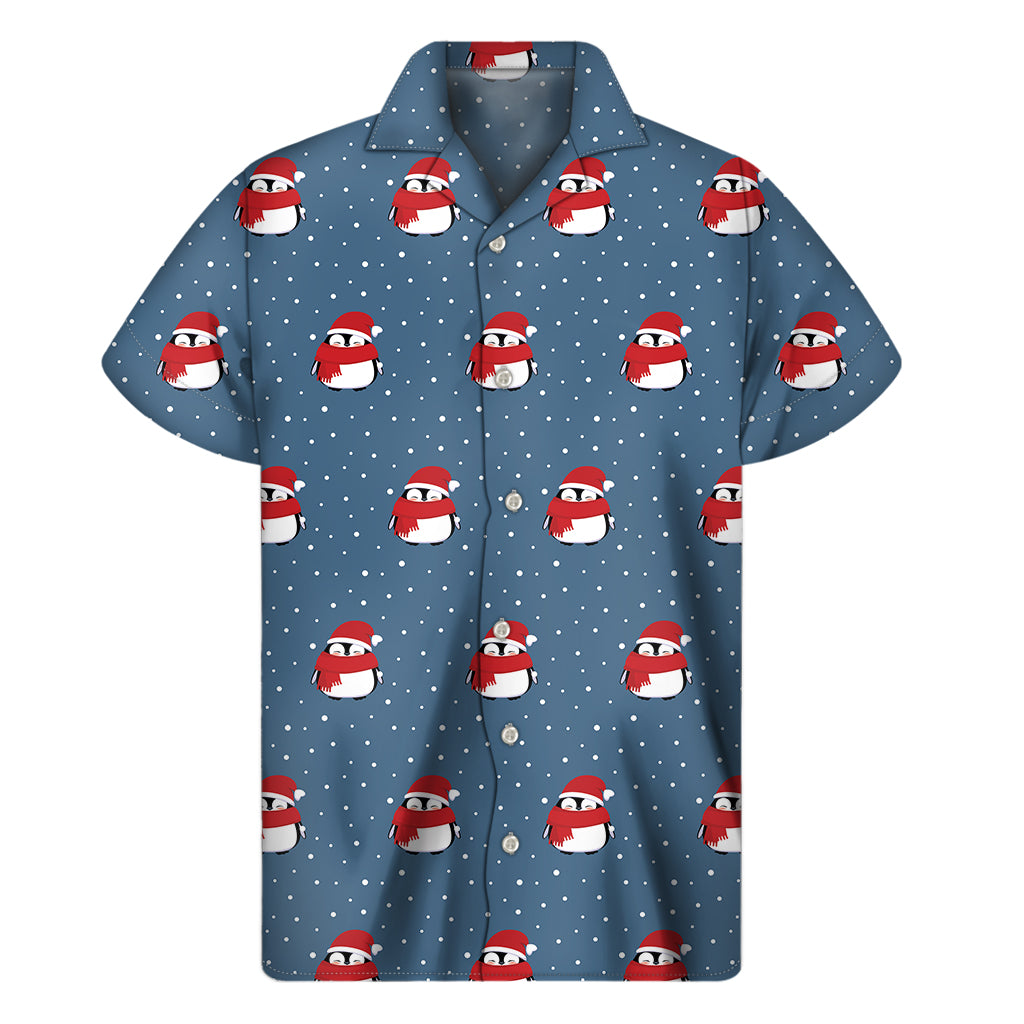 Christmas Snowy Penguin Pattern Print Men’S Short Sleeve Shirt