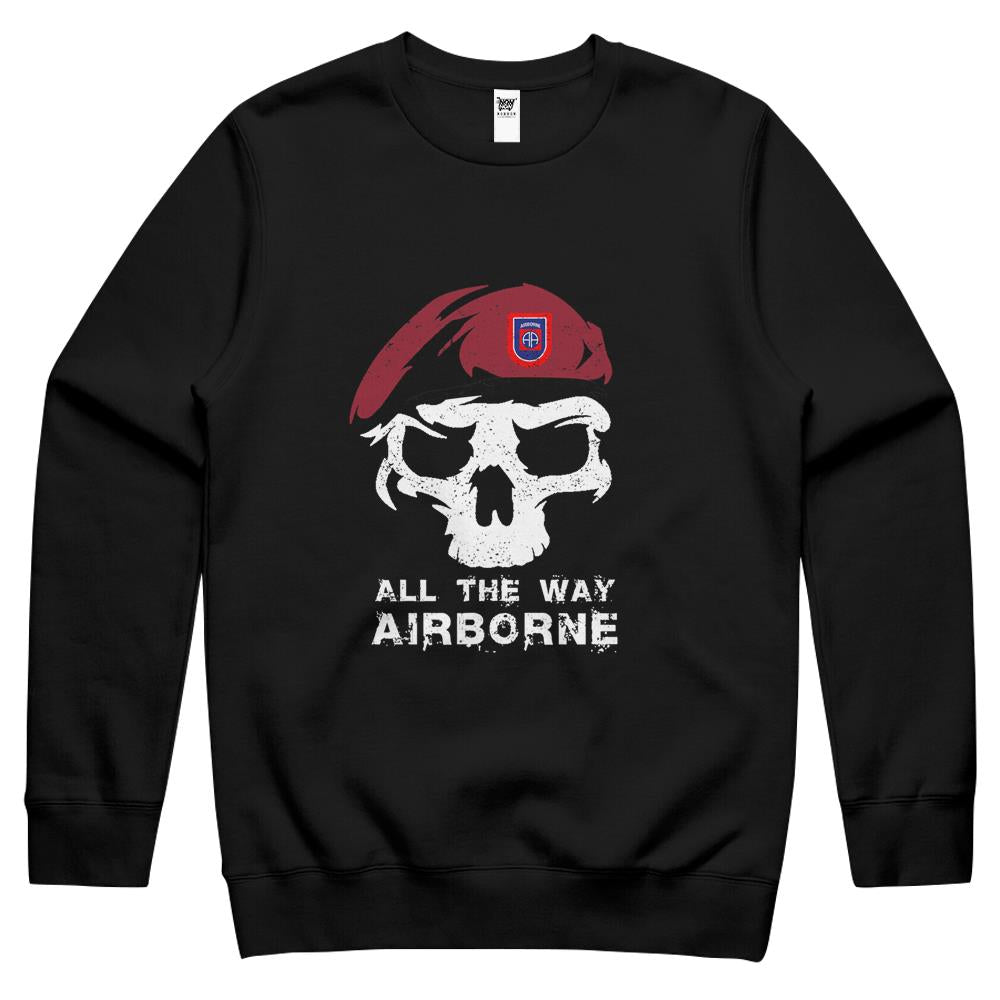 Vintage Army 82Nd Airborne All The Way Skull Maroon Beret Crewneck Sweatshirt