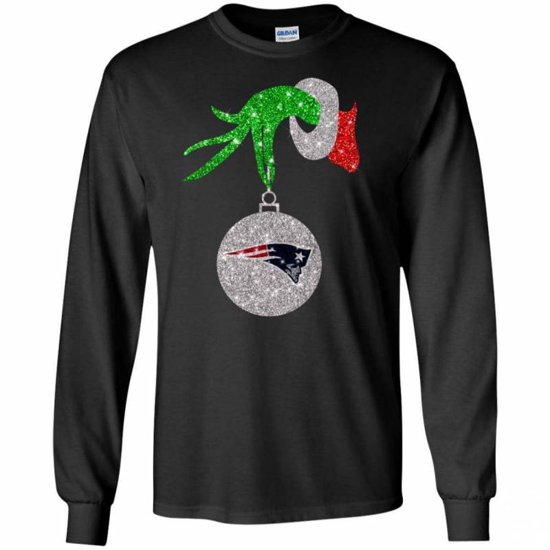 New England Patriots Glitter Grinch Monogram Ornament Christmas Gift Long Sleeve Tee