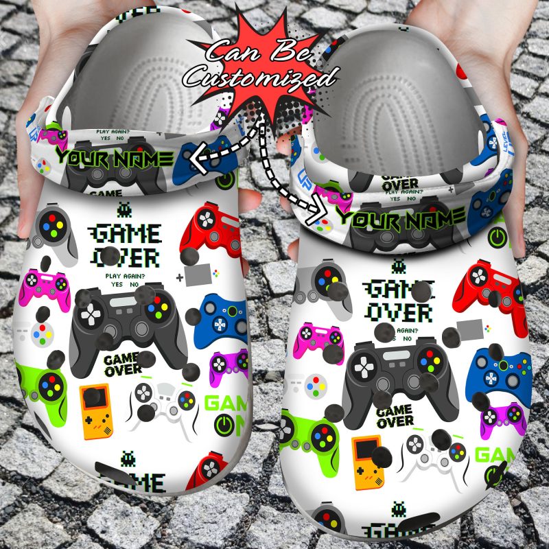 Custom Personalized Gaming Controller Game Over Clog Shoes