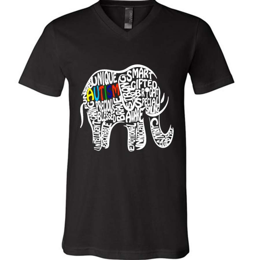 Autism Awareness Elephant – Canvas Unisex V-Neck Shirt