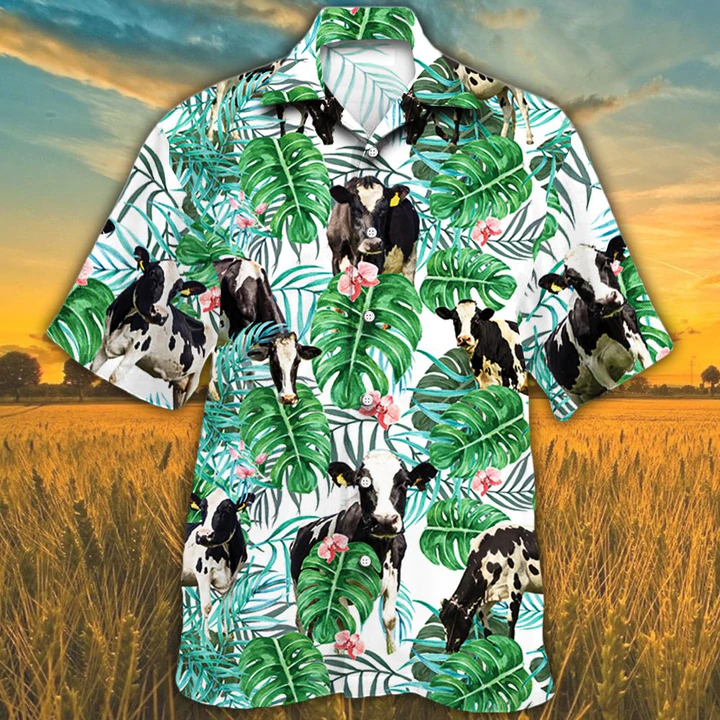 Cow Hawaii Shirts For Holstein Friesian Cattle Lovers Tropical Plant Hawaii Shirt Ha106105