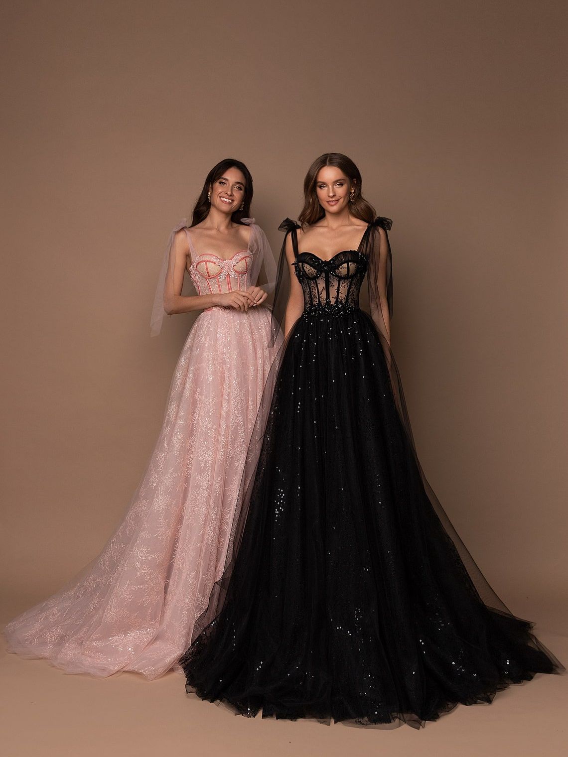 A-Line Fashion Tulle Evening Dress with Cups Black Pink Red See Through Sequined Prom Dress Strappy Shoulder Formal Party Dress alx