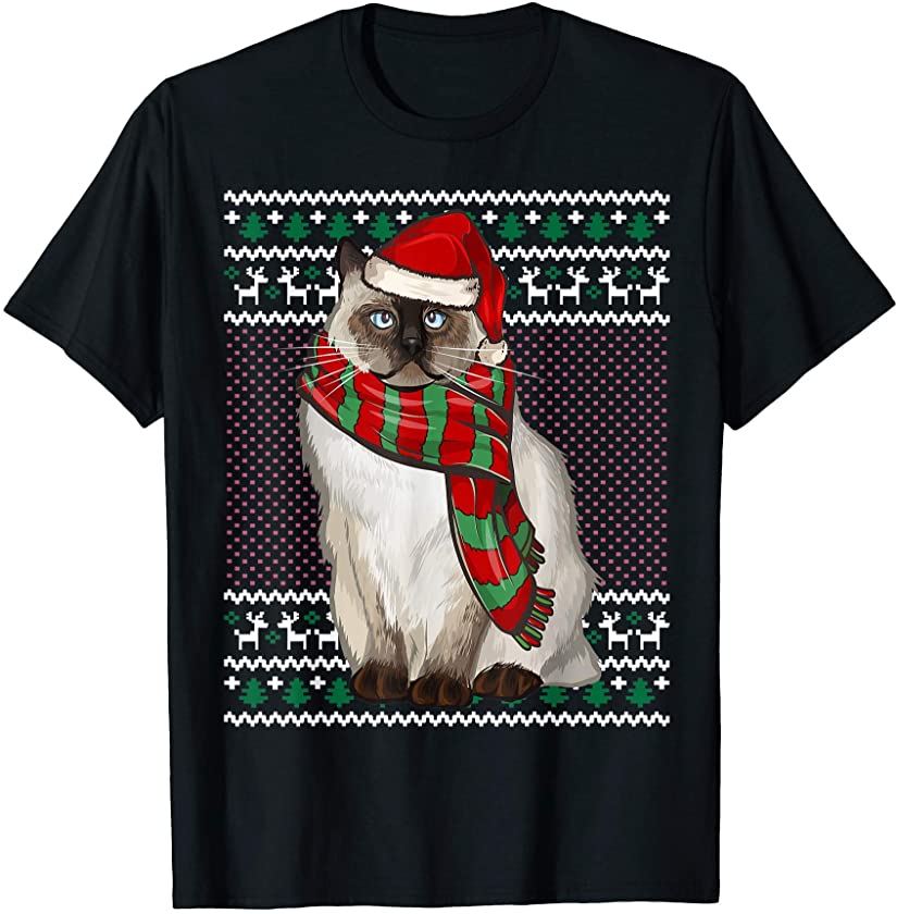 Xmas Birman Cat Santa Hat Ugly Christmas T-Shirt