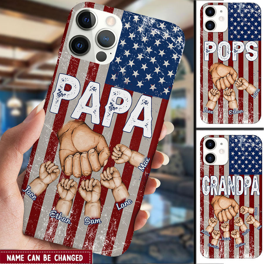 Personalized Papa Grandkids Hands Flag Phone Case