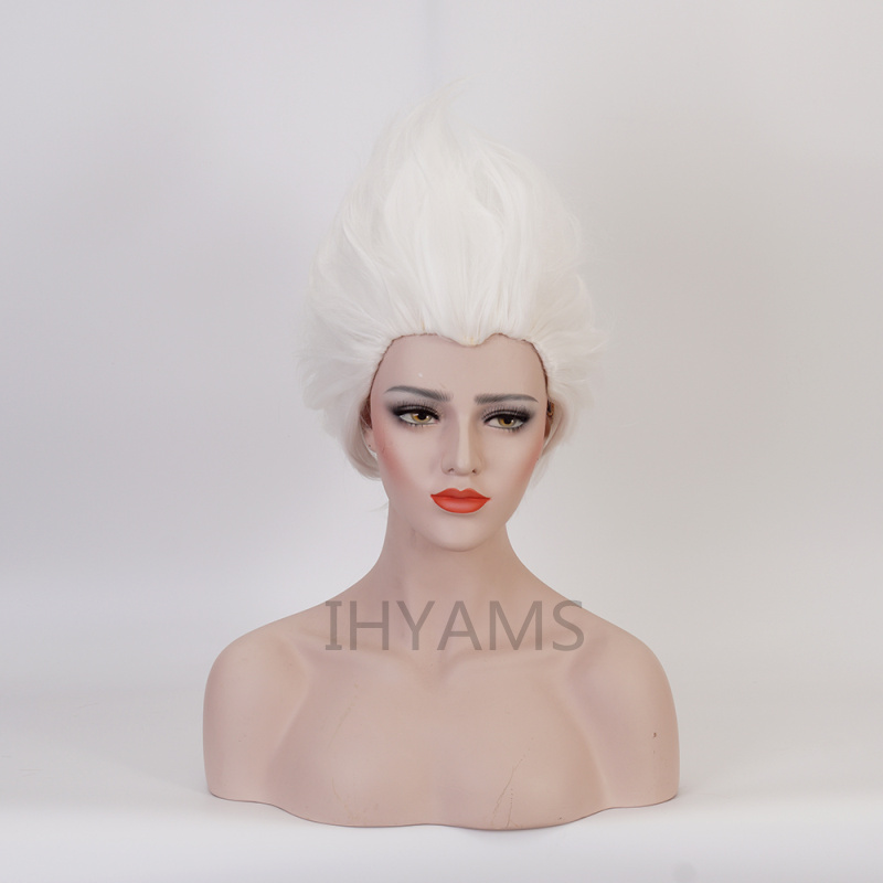 Ursula Wig Cosplay Wigs Short Synthetic Pure White Wigs Heat Resistant + Wig Cap alx