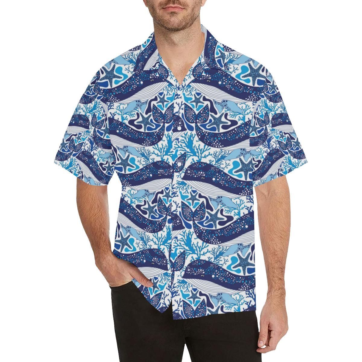 Whale Starfish Pattern Men’S All Over Print Hawaiian Shirt